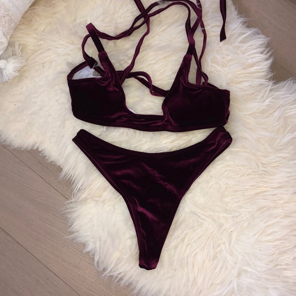 Burgundy Velvet Bikini Set